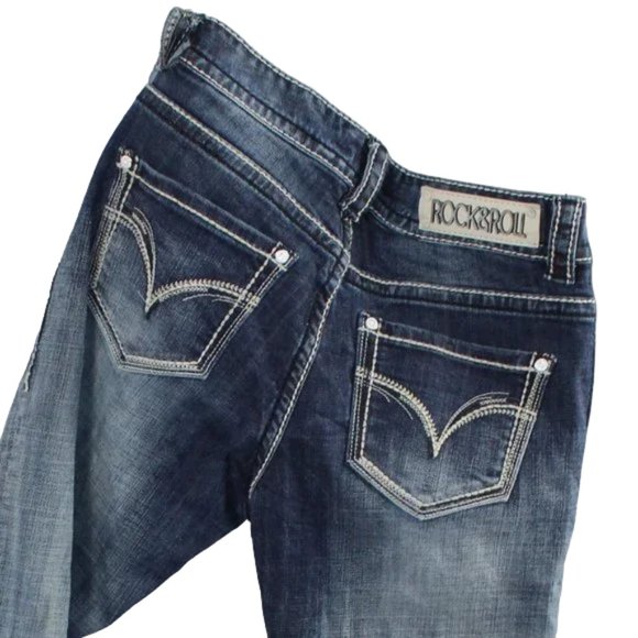 Rock & Roll Cowgirl Blue Fade Distressed Boyfriend Boot Jean 27/31 - Picture 6 of 9